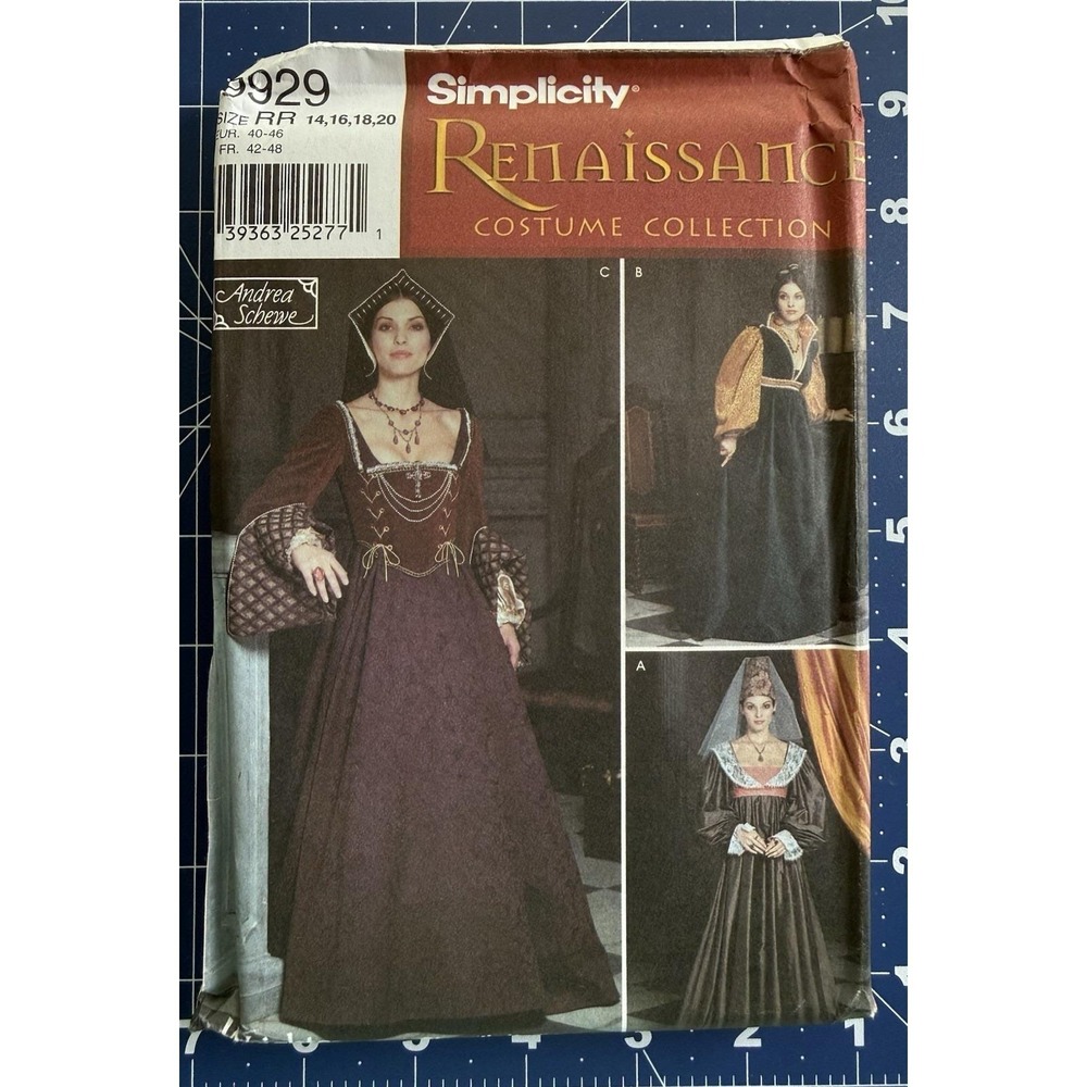 Simplicity 9929 Renaissance Medieval‎ Veil Hat Gown Sleeve Flounce Costume 14-20